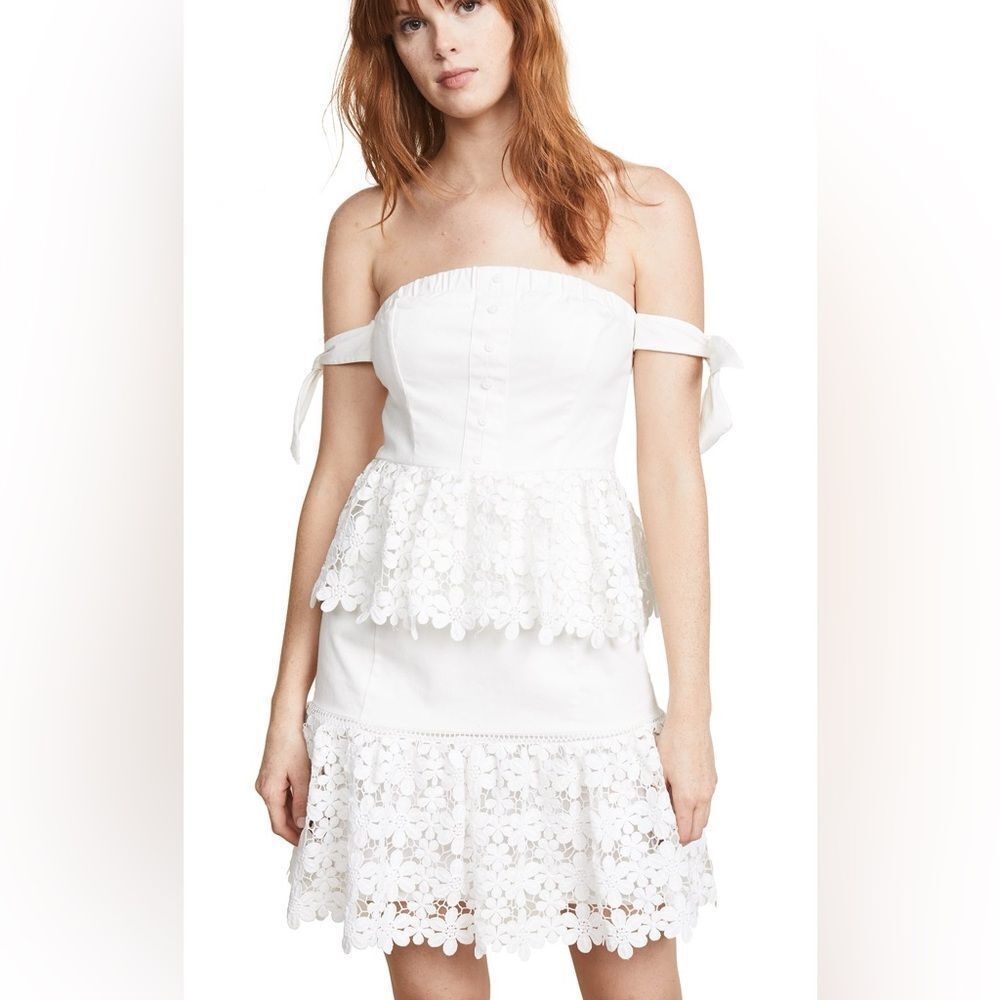 NWT Endless Rose White lace Tiered off the shoulder women's mini dress large - Picture 1 of 14